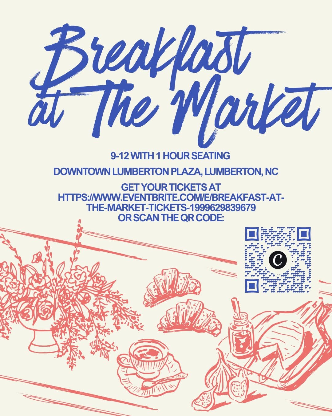 Breakfast at the Market flyer picturing breakfast table items