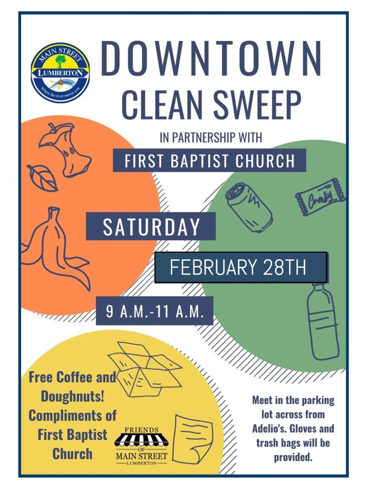 Downton Lumberton Clean Sweep flyer for Saturday Feb 28, 2026