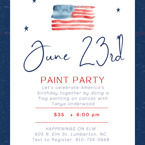 Paint party on June 23rd at Happenings on Elm at 6pm for $35.