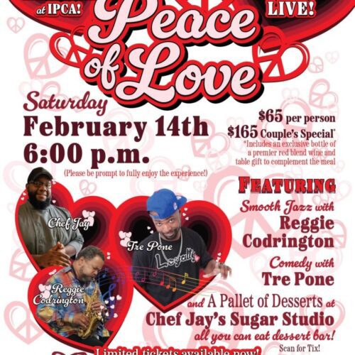 Peace of Love event flyer for February 14th at the Inner Peace Center for the Arts