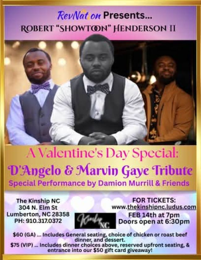 Robert "Showtoon" Henderson II flyer for a Valentine's Day performance in Lumberton, NC