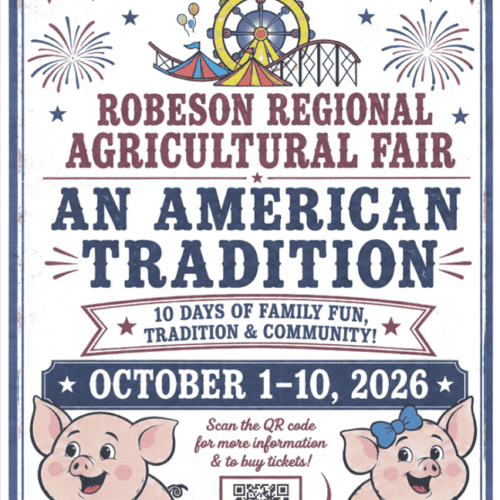 Robeson Regional Agricultural Fair flyer October 1-10 showing two little piglets smiling