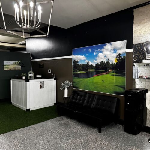 Interior of the front entrance to The Par Tees Golf Simulator in Lumberton, NC.