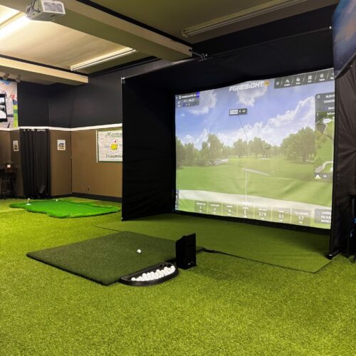 Golf simulator on and ready to use at The Par Tees in Lumberton, NC.