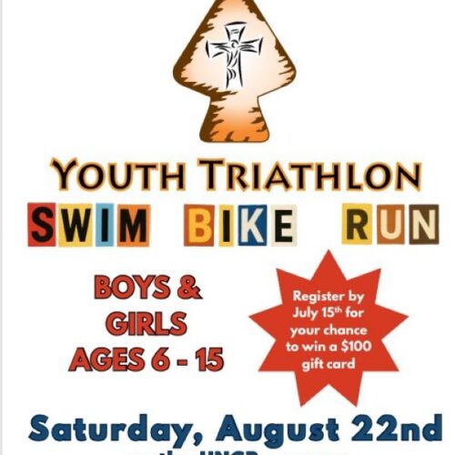 Tri-warriors Youth Triathlon Swim Bike Run, Boys & Girls 6-15. Register by July 15th for a chance to win a $100 gift card. Event is on Saturday, August 22nd at UNCP. Visit www.TRIWARRIORS.com for more info.