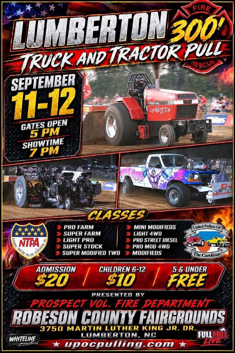 Lumbrton Truck and Tractor Pull, Robeson County Fairgrounds, September 11 & 12 show time 7:00pm
