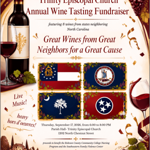 Wine dinner Trinity Episcopal Church September 17 6-8pm in Parish Hall