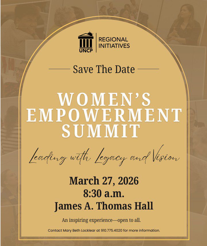 Save the date flyer for the Women's Empowerment Summit at UNCP
