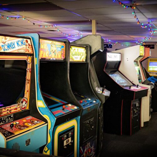 A large assortment of vintage gaming cabinets at Retro City Arcade Bar & Pizzeria in Lumberton, NC