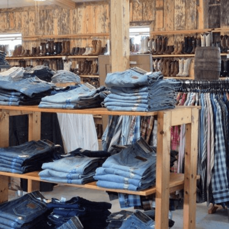Jeans, shirts and boots at Booty Brother’s Western & Work Boot Store in Lumberton. 